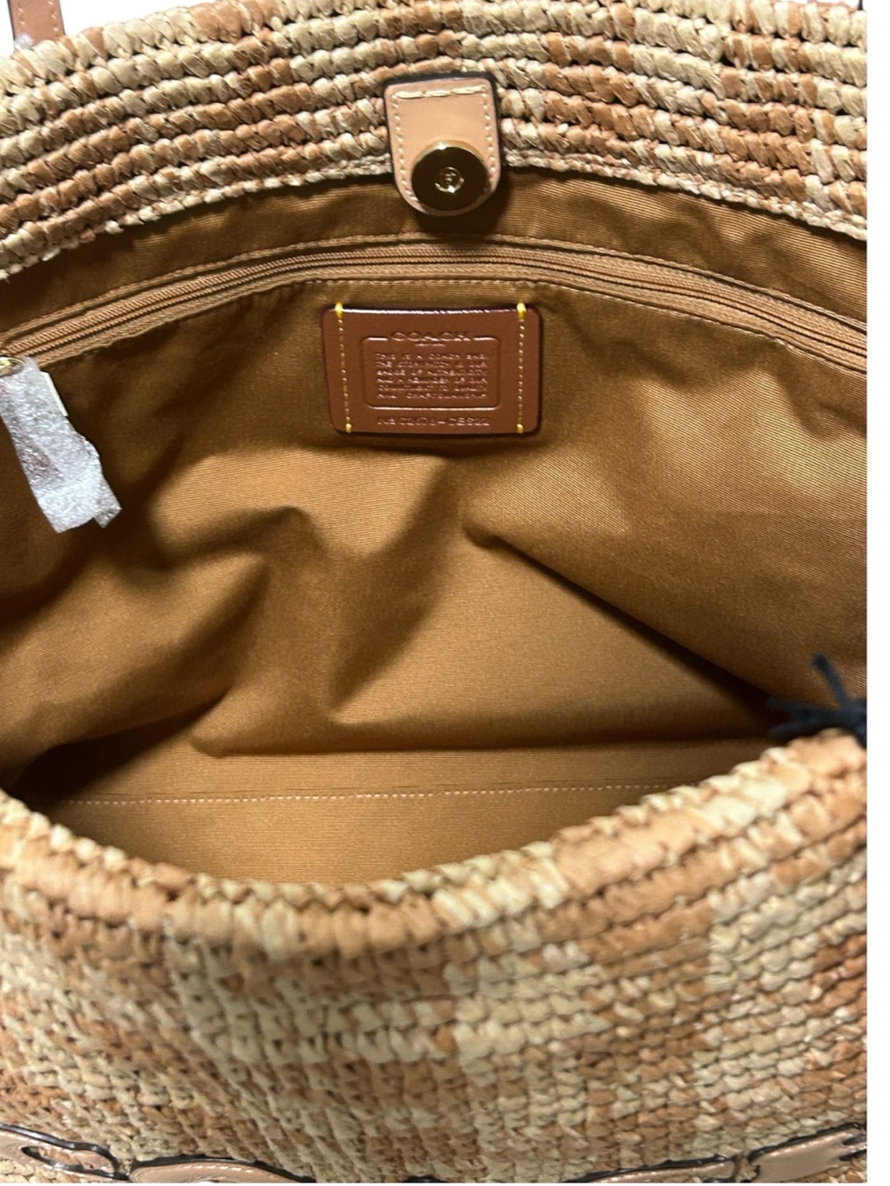 COACH City Tote in Gingham Straw w/Leather Trim - Picture 6 of 9